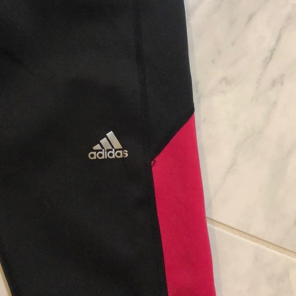 Adidas leggings crop style. Black and pink. EUC! - Picture 2 of 5